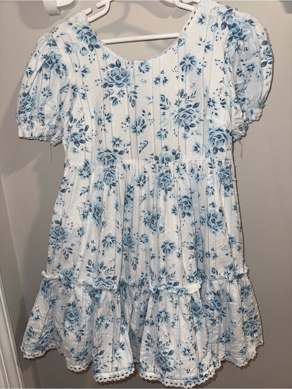 Blue Floral Puff-Sleeve Kids Dress - Happily Grey Kids